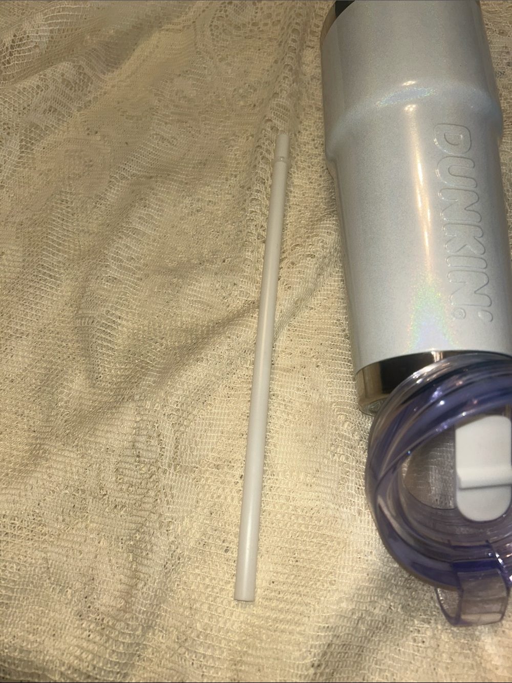 Dunkin Iridescent White Travel Tumbler with Lid and White Straw included - Picture 5 of 12